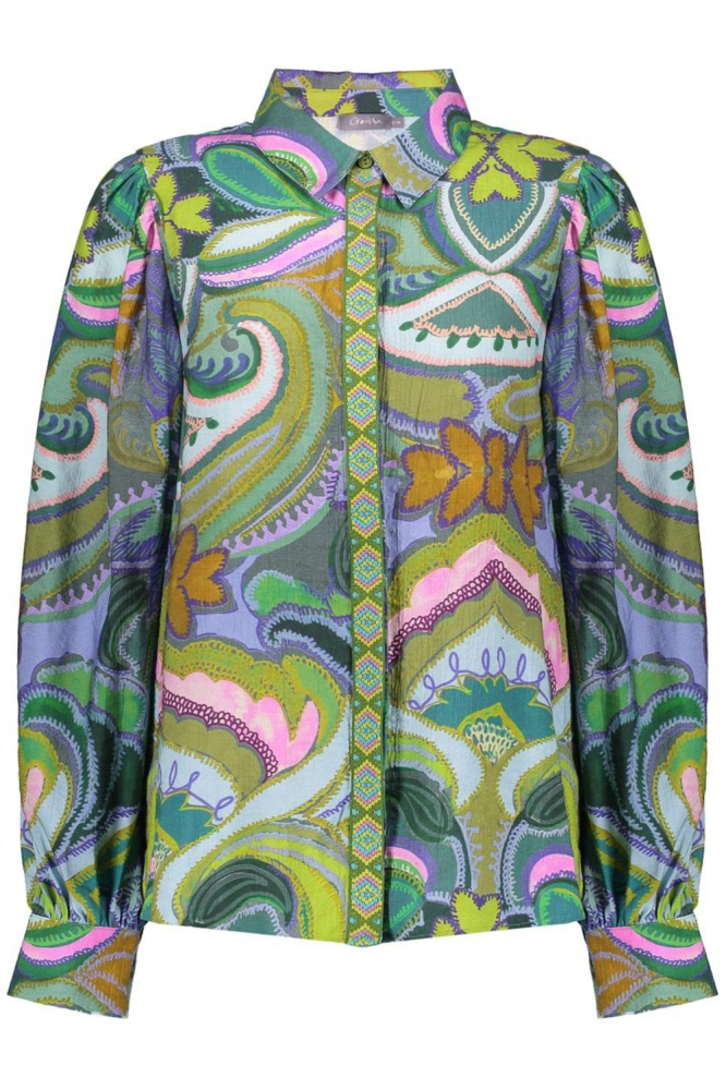 BLOUSE GRAFISCHE PRINT MET TAPE 53227 20 Green/Purple